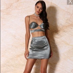 Meshki sage satin skirt set